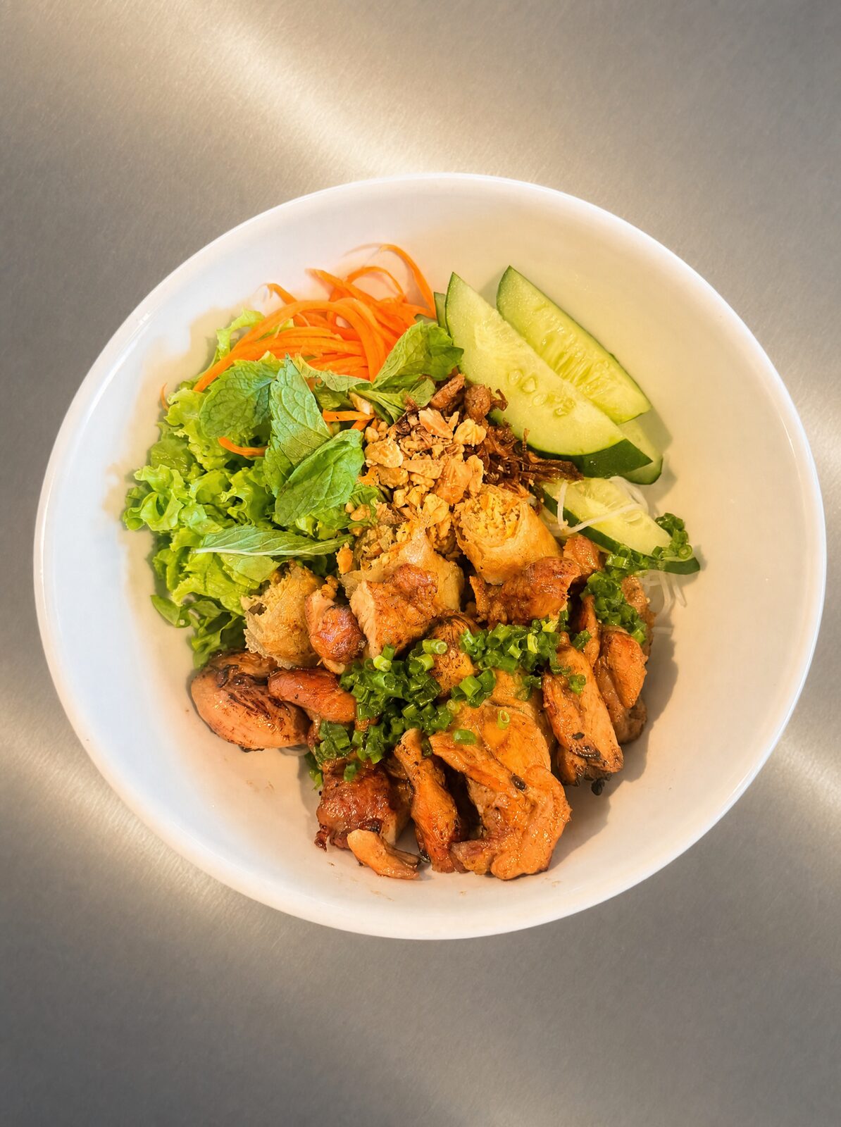 Bún gà chicken vermicelli noodle bowl at Thuy's, Uluwatu, Bali